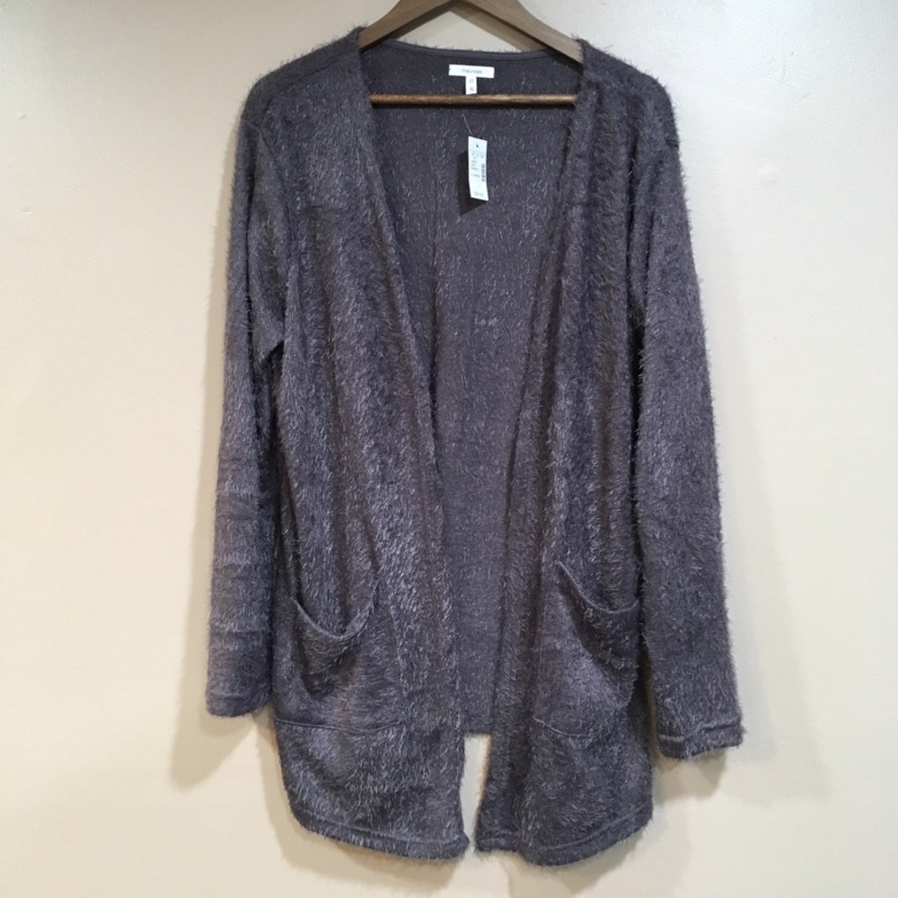 Maurices Eyelash Knit Open Front Cardigan Womens XL Purple Cozy Casual Pockets